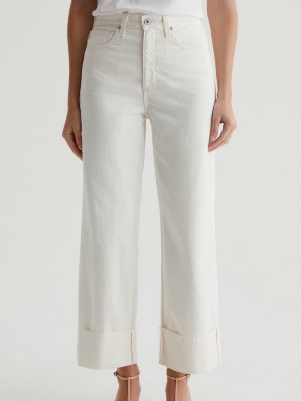 AG Adriano Goldschmied Kora High-Rise Wide-Leg Ankle Jeans in Ecru